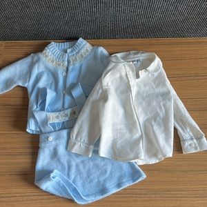 pamela mestre Spanish Blue trio set  9-12 months